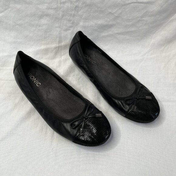 Vionic Womens Black Minna Leather Sequin Cap Toe Ballet Bow Flats size 8 - Picture 2 of 11